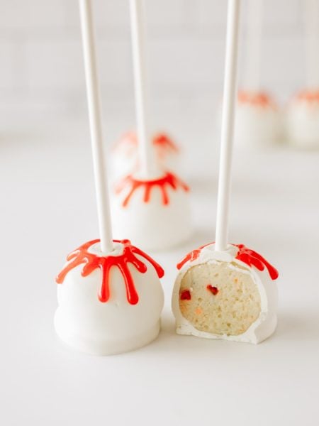 Bloody Halloween Cake Pops on a table