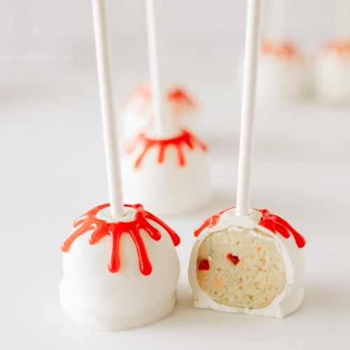 Bloody Halloween cake pops up on the table