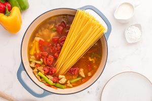 pasta added to cooking pot