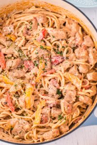 Creamy Cajun Chicken Pasta in cooking pot