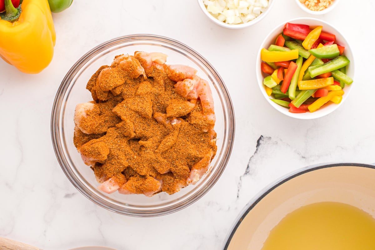 Put chicken and seasonings into bowl