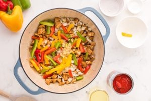 onion, bell pepper and minced garlic added to pot