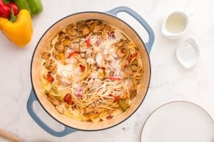 cream added to cooking pot