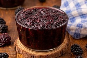 3 Ingredient Blackberry Jam in a glass bowl