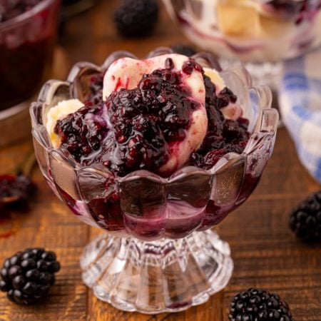 3 Ingredient Blackberry Jam served over ice cream