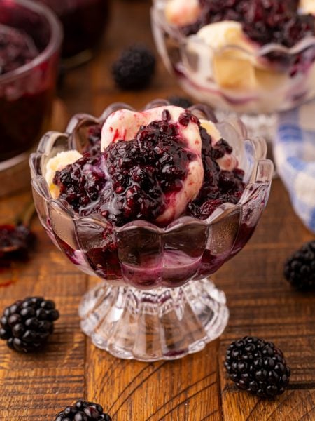 3 Ingredient Blackberry Jam served over ice cream
