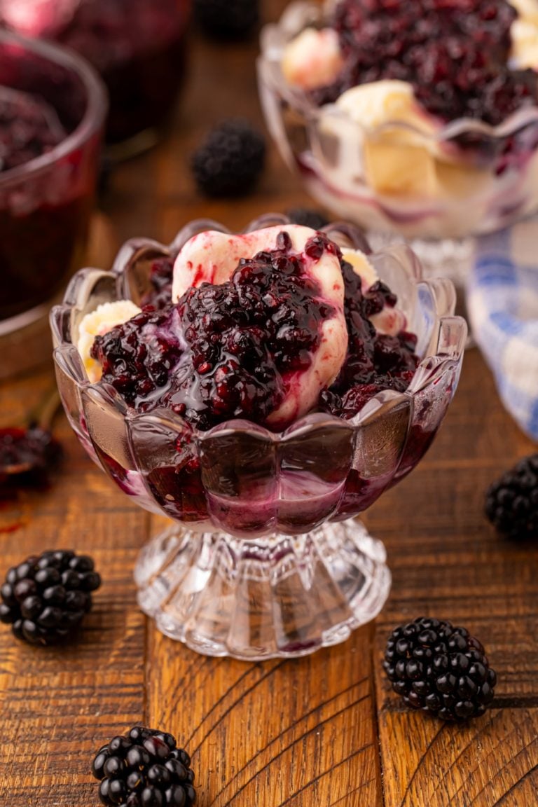 3 Ingredient Blackberry Jam served over ice cream