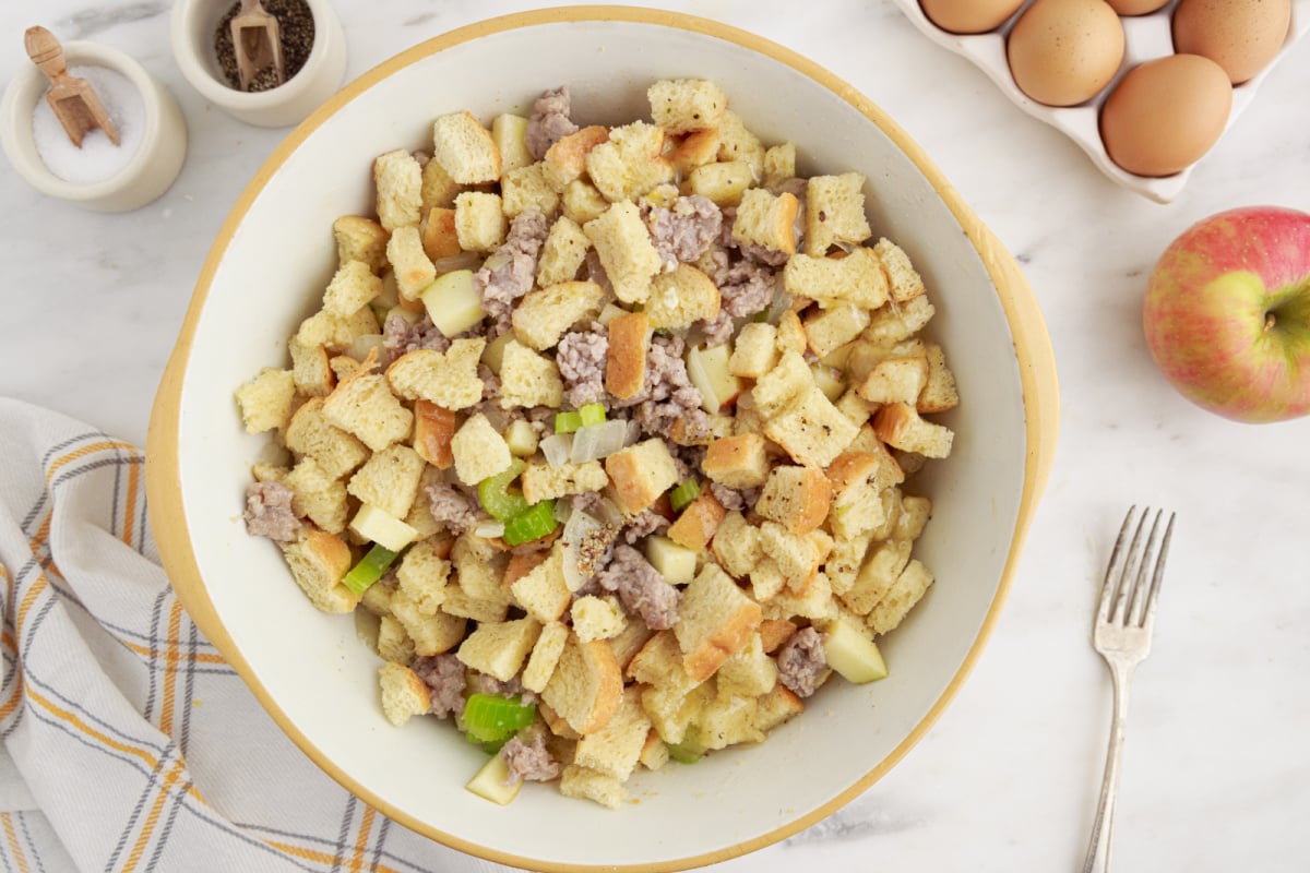 Put stuffing into bowl