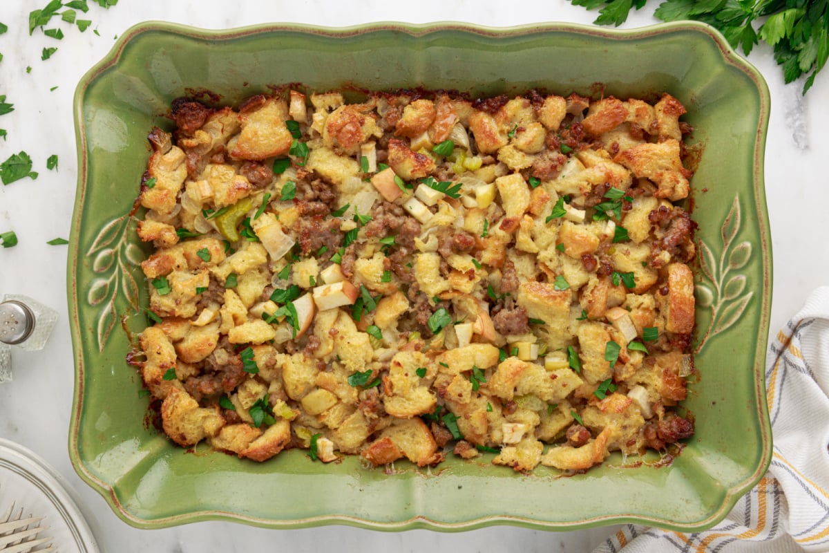 Place sausage and apple filling in baking dish