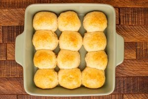 cooked rolls in a baking dish