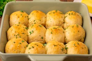 Sour Cream Dinner Rolls in a baking dish