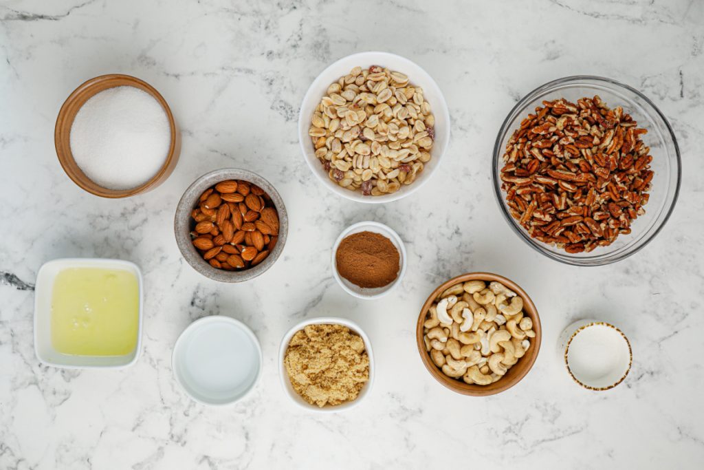 ingredients for slow cooker candied mixed nuts