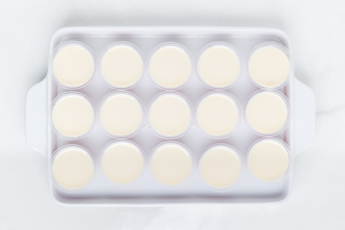 milk jello mixture added to shot glasses