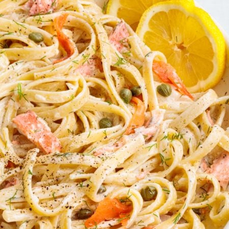 Creamy Smoked Salmon Pasta in a pan