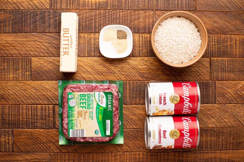 Buttery Beef Sticks and Rice Casserole Ingredients