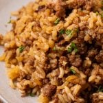 Stick of Butter Beef and Rice Casserole on a plate
