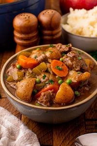 apple cider beef stew in a bowl