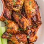 AIR FRYER FROZEN CHICKEN WINGS on a plate