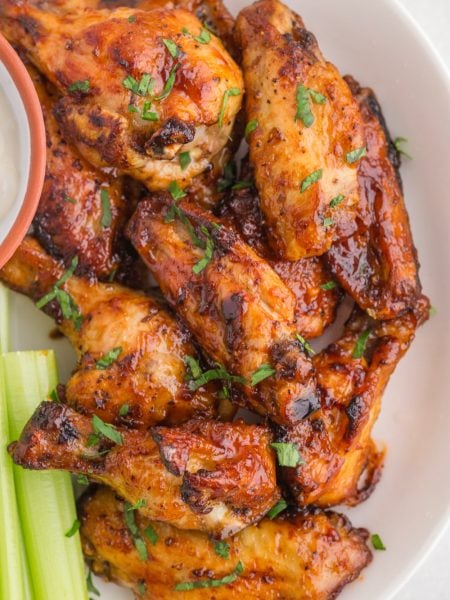 AIR FRYER FROZEN CHICKEN WINGS on a plate