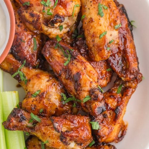 Air fryer frozen chicken wings on a plate