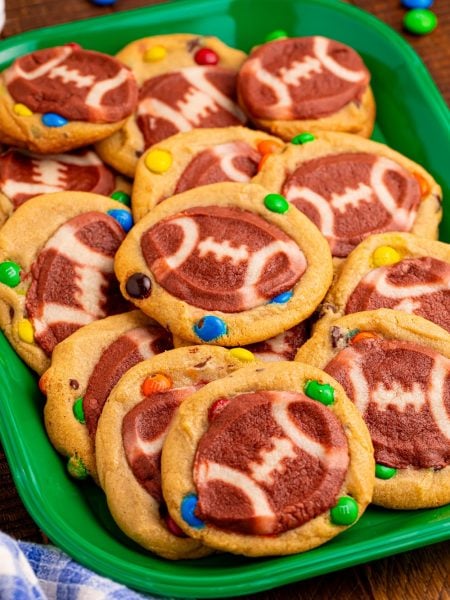 easy football cookies on a platter
