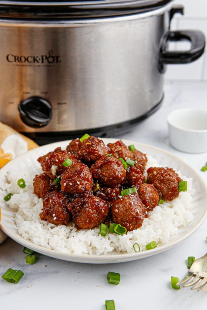 Slow Cooker Mongolian Meatballs with Rice