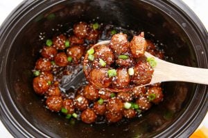 cooked meatballs in slow cooker