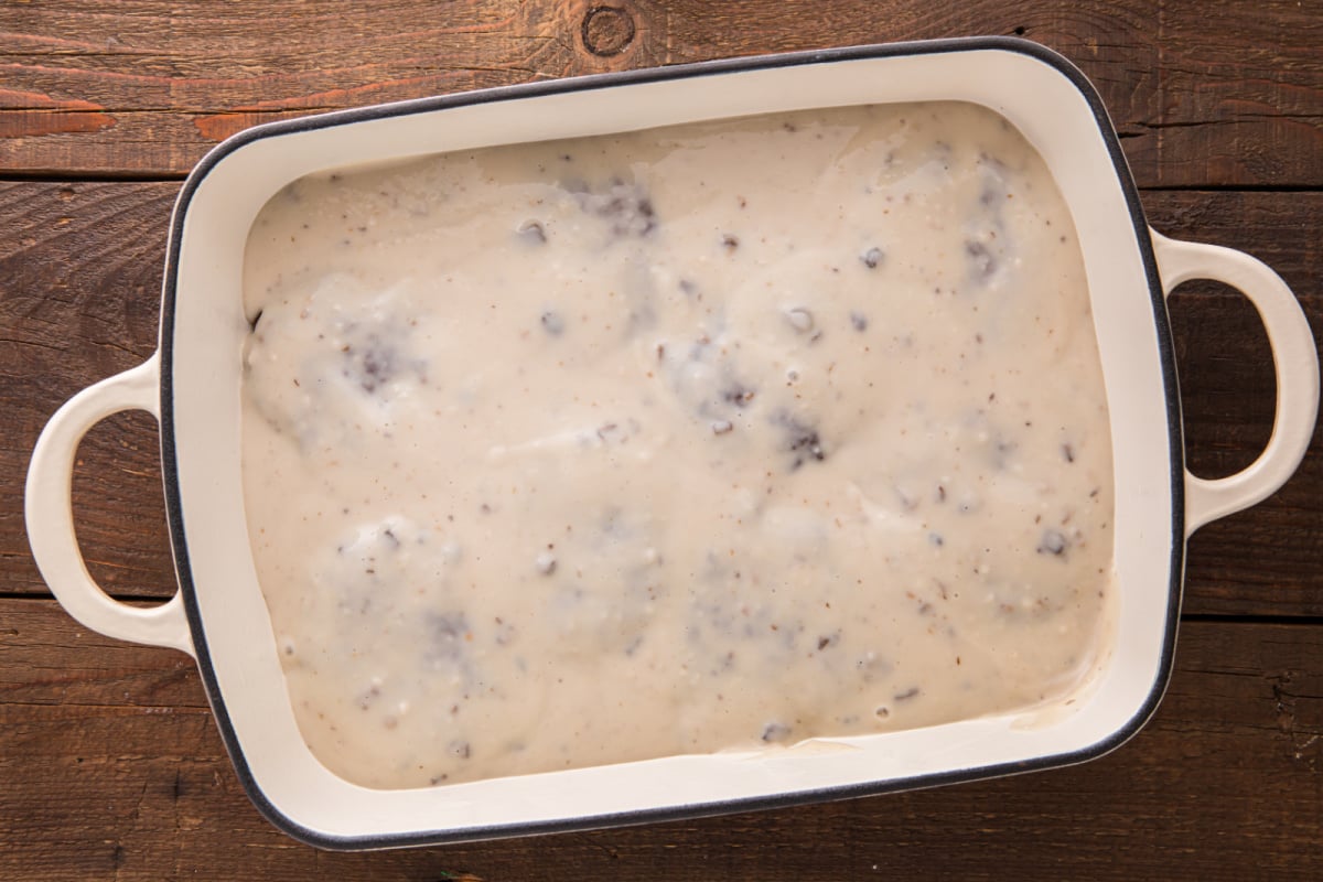 Pour gravy over beef patties