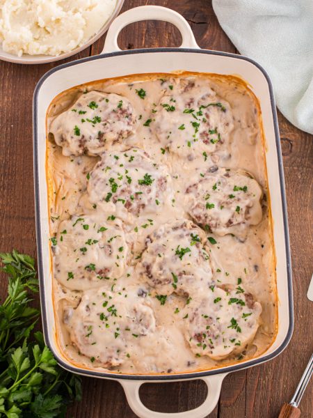 Amish Poor Man's Steaks in baking dish