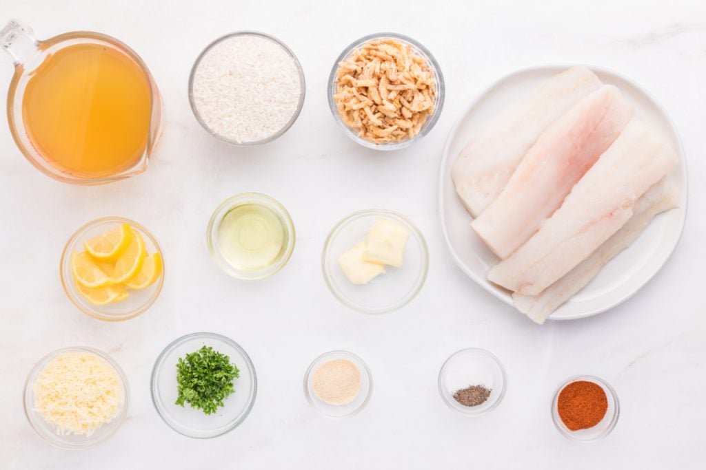 Ingredients for grilled fish and rice