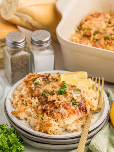 Bake Fish and Rice on a plate