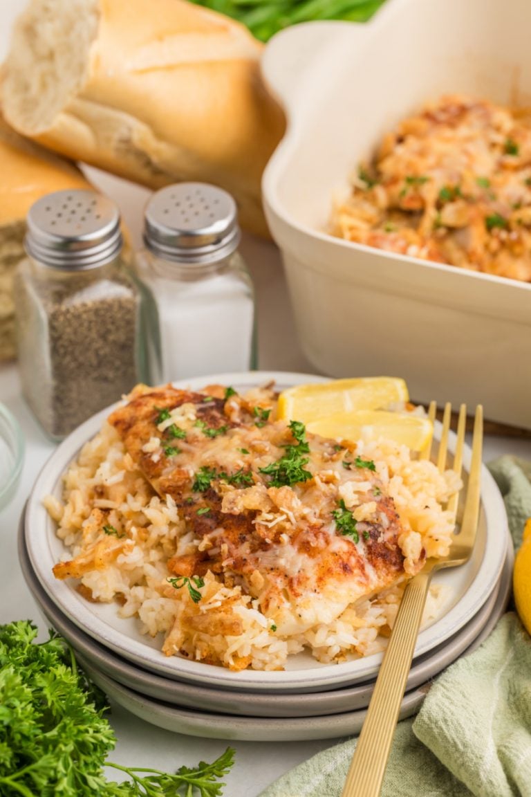 Bake Fish and Rice on a plate