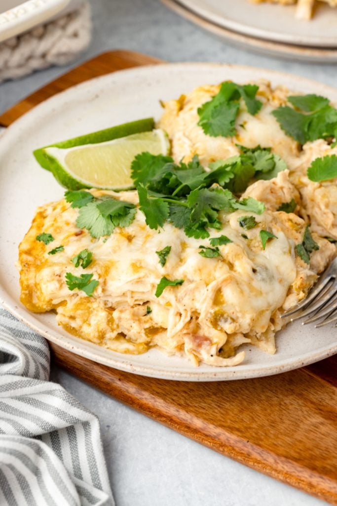 Green Chicken Enchilada Casserole on a Plate