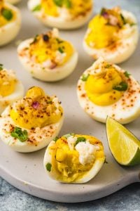Mexican Street Corn Deviled Eggs on a plate