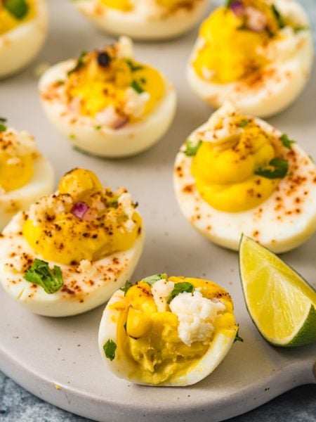 Mexican Street Corn Deviled Eggs on a plate