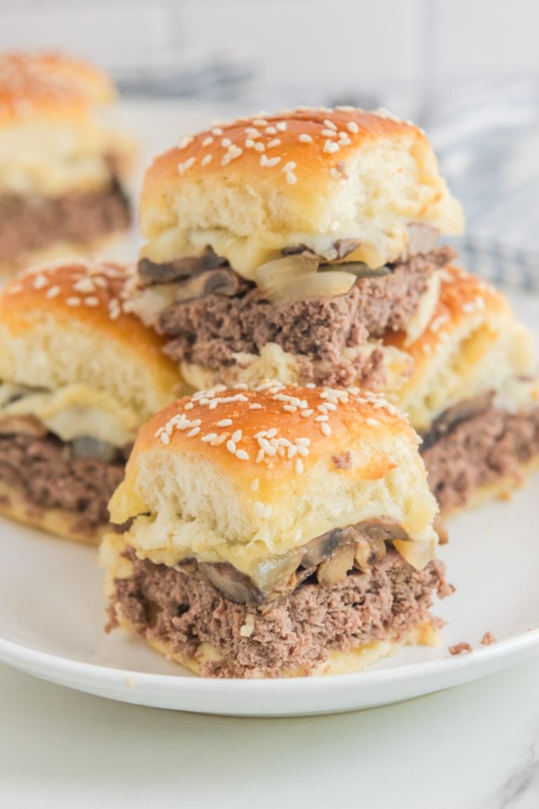 Mushroom Swiss Sliders on a plate