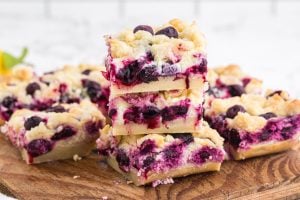 Blueberry Lemon Pie Bars cut into squares