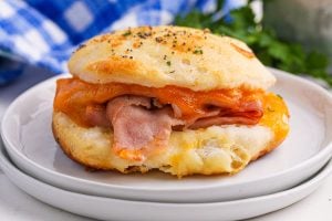 Ham and Cheddar Biscuit Slider on a plate