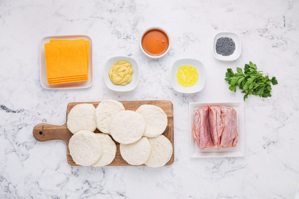 Ingredients for Ham Cheddar Biscuit Sliders