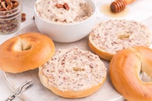 Honey Pecan Cream Cheese Spread on bagels