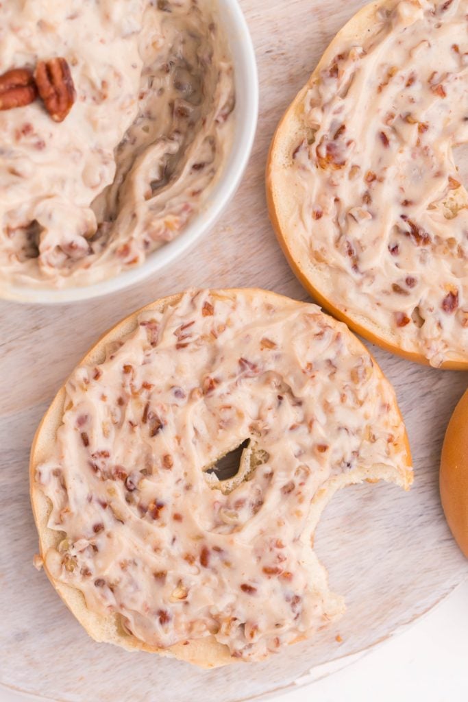 Honey Pecan Cream Cheese Spread on Bagels