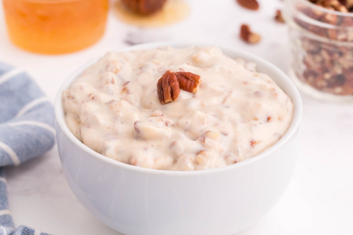Honey pecan cream cheese spread in bowl