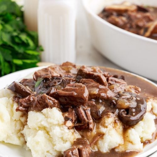 Beef stew with mushroom sauce