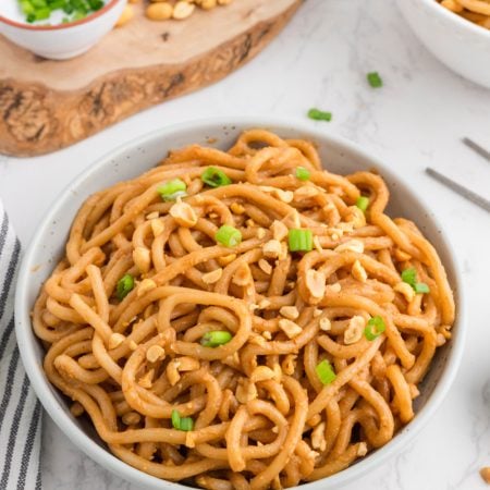 Spicy Peanut Noodles in a bowl