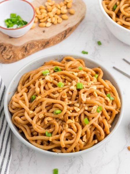 Spicy Peanut Noodles in a bowl