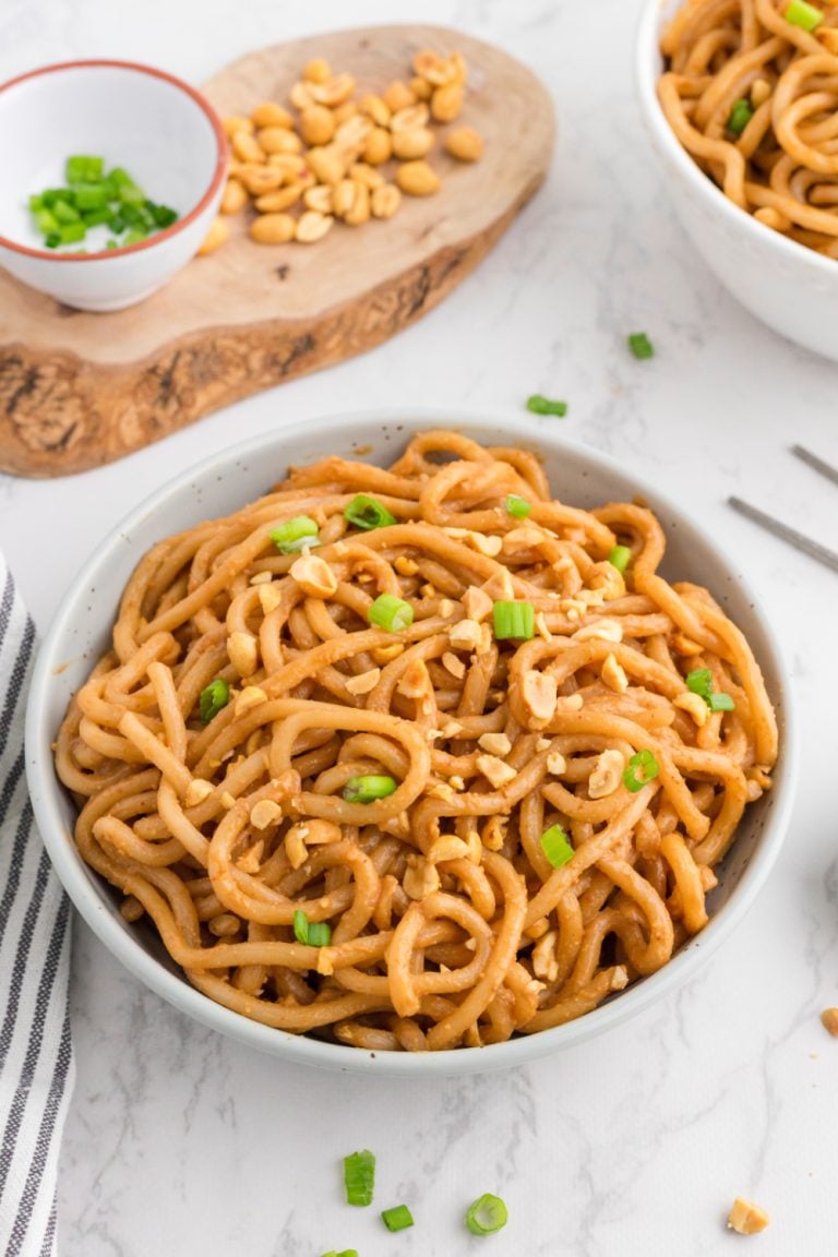 Spicy Peanut Noodles in a bowl