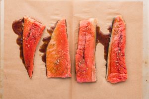 salmon on baking sheet