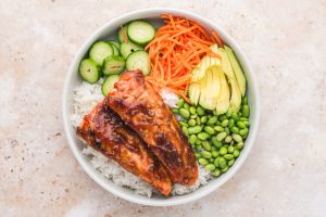 salmon added to bowl