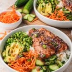 Teriyaki salmon bowl on the table