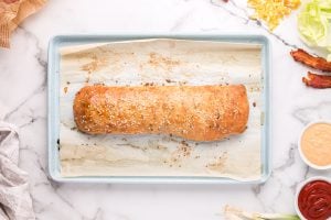cooked garbage bread on baking dish